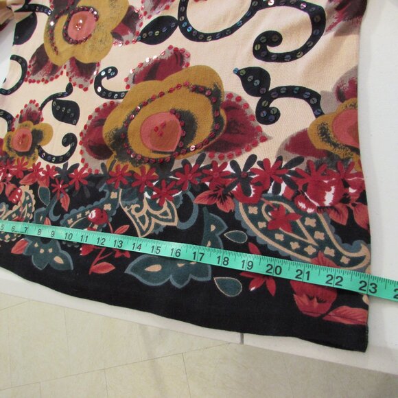 Monroe & Main Sequined Floral Cotton 3/4 Sleeve Autumn Colors Top - Picture 14 of 16